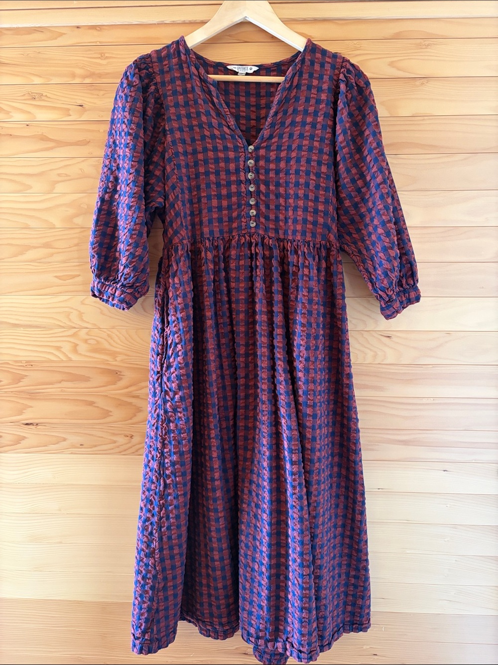 Fat Face Navy and Rust Check Midi Dress